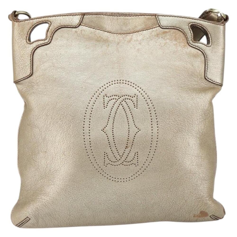 Cartier Leather Shoulder Bag Gold Tone